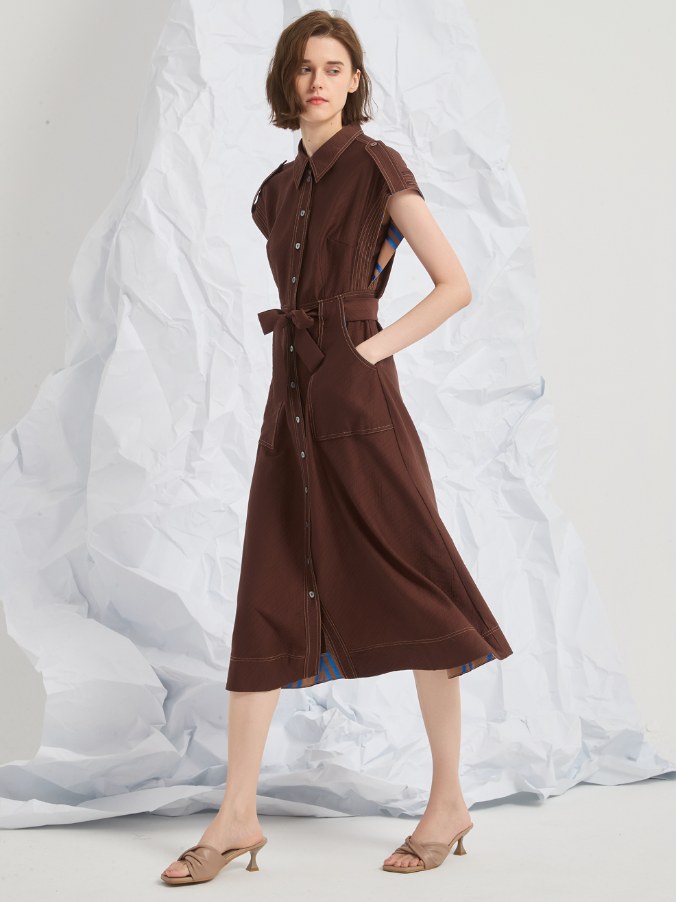 JACQUARD BELTED MIDI DRESS