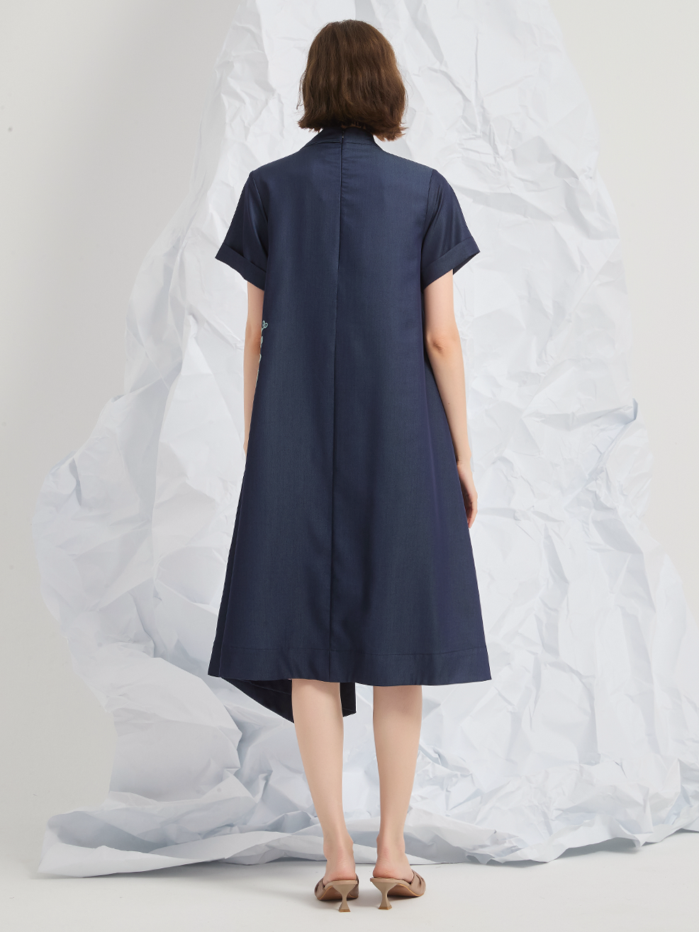 ASYMMETRIC EMBROIDERED MIDI DRESS