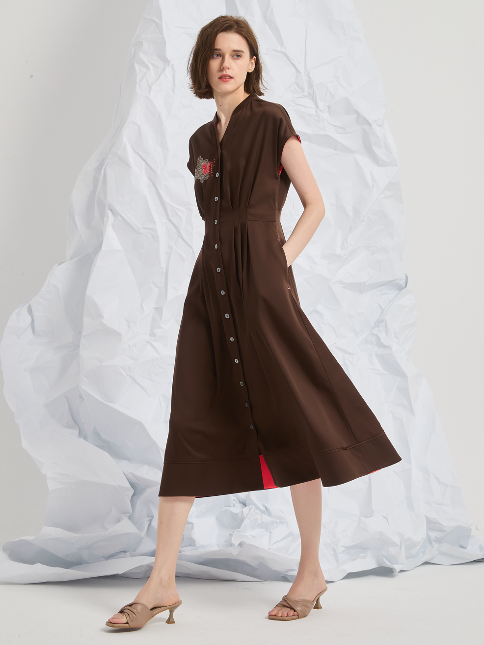 ABSTRACT EMBROIDERED MIDI DRESS