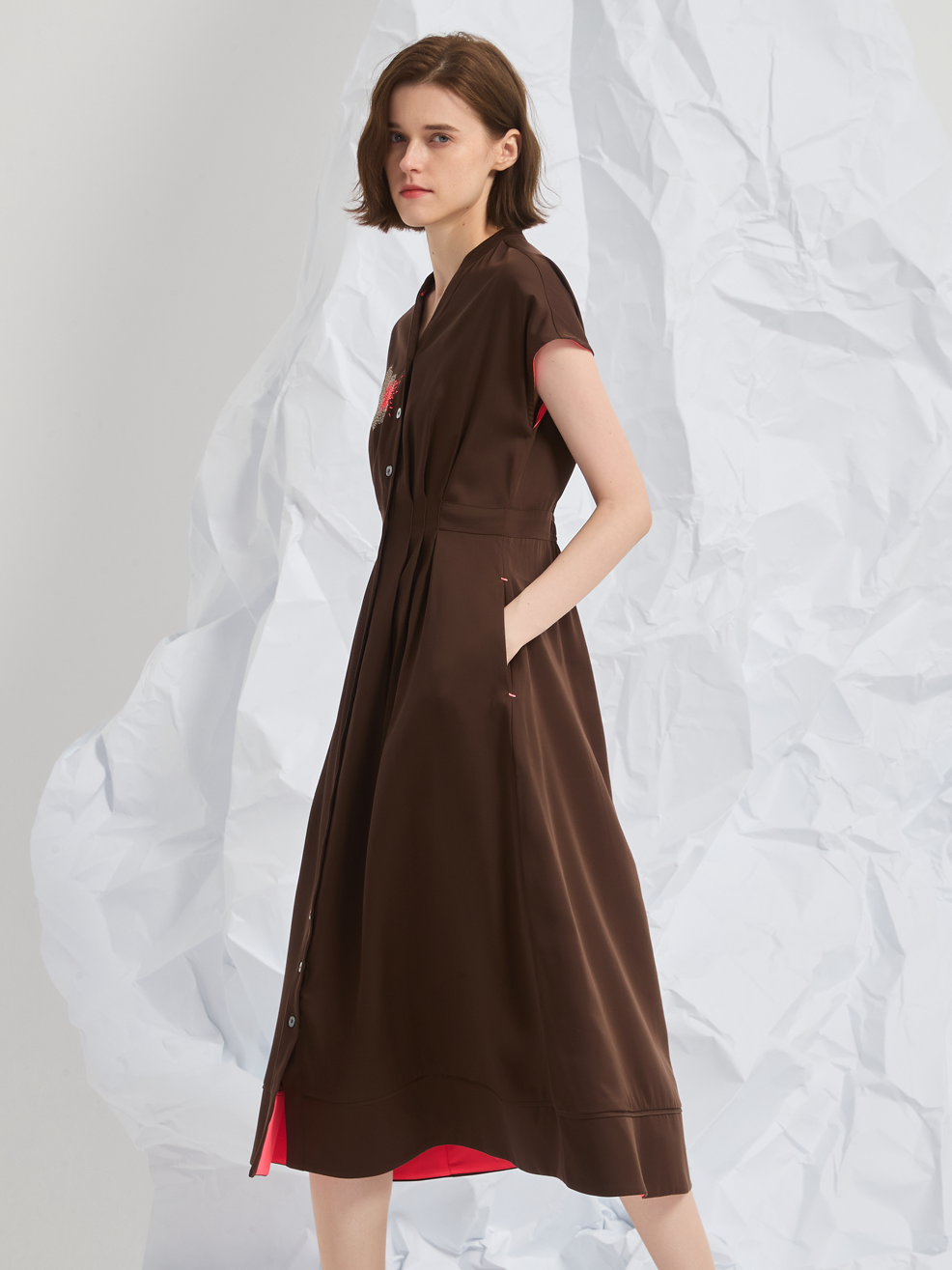 ABSTRACT EMBROIDERED MIDI DRESS