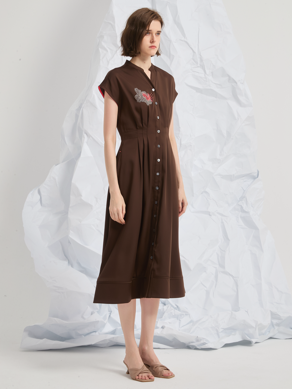 ABSTRACT EMBROIDERED MIDI DRESS