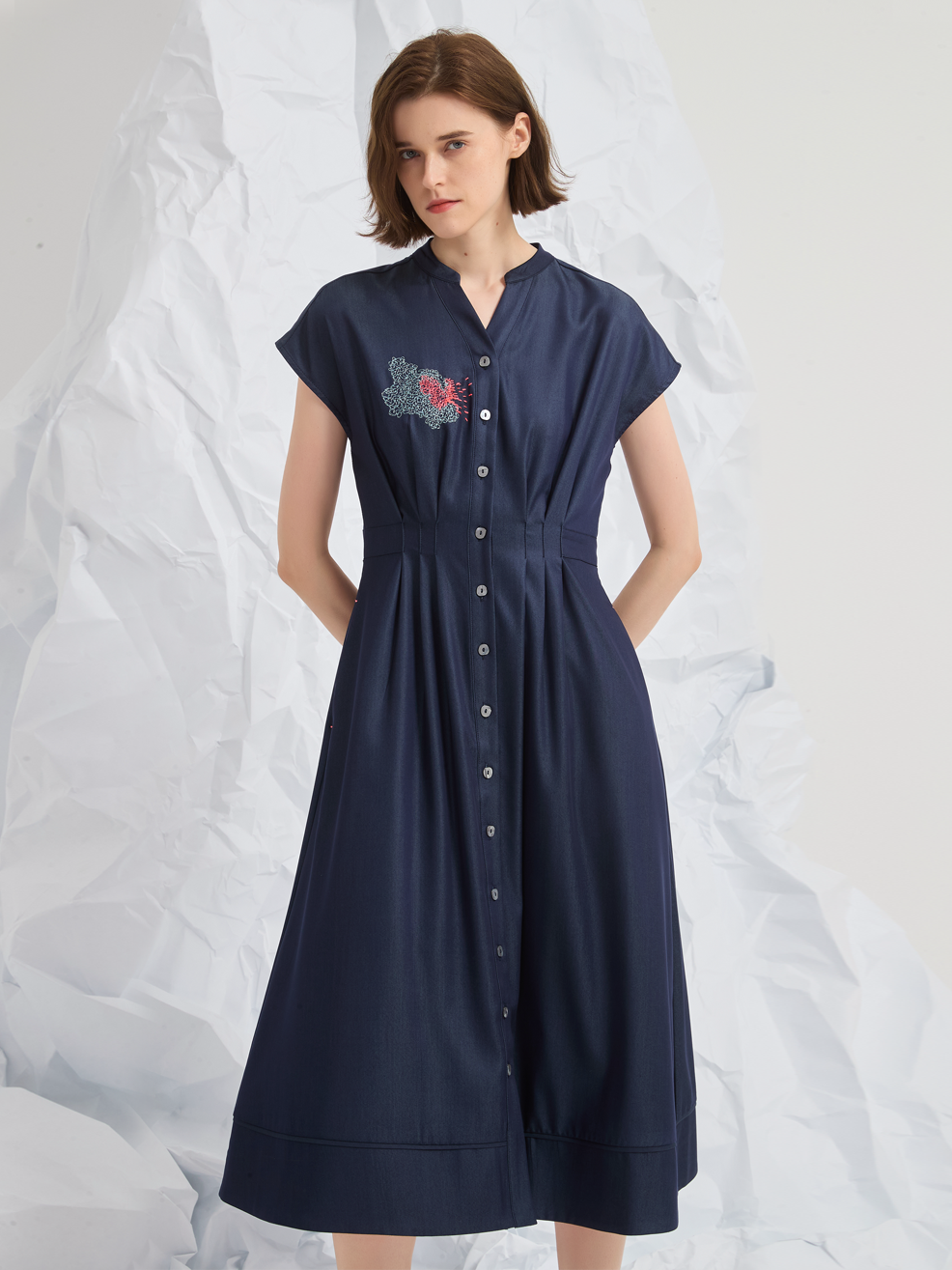ABSTRACT EMBROIDERED MIDI DRESS