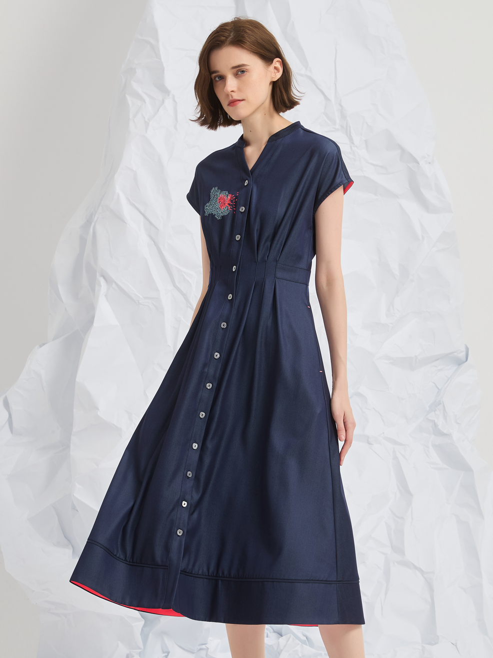 ABSTRACT EMBROIDERED MIDI DRESS