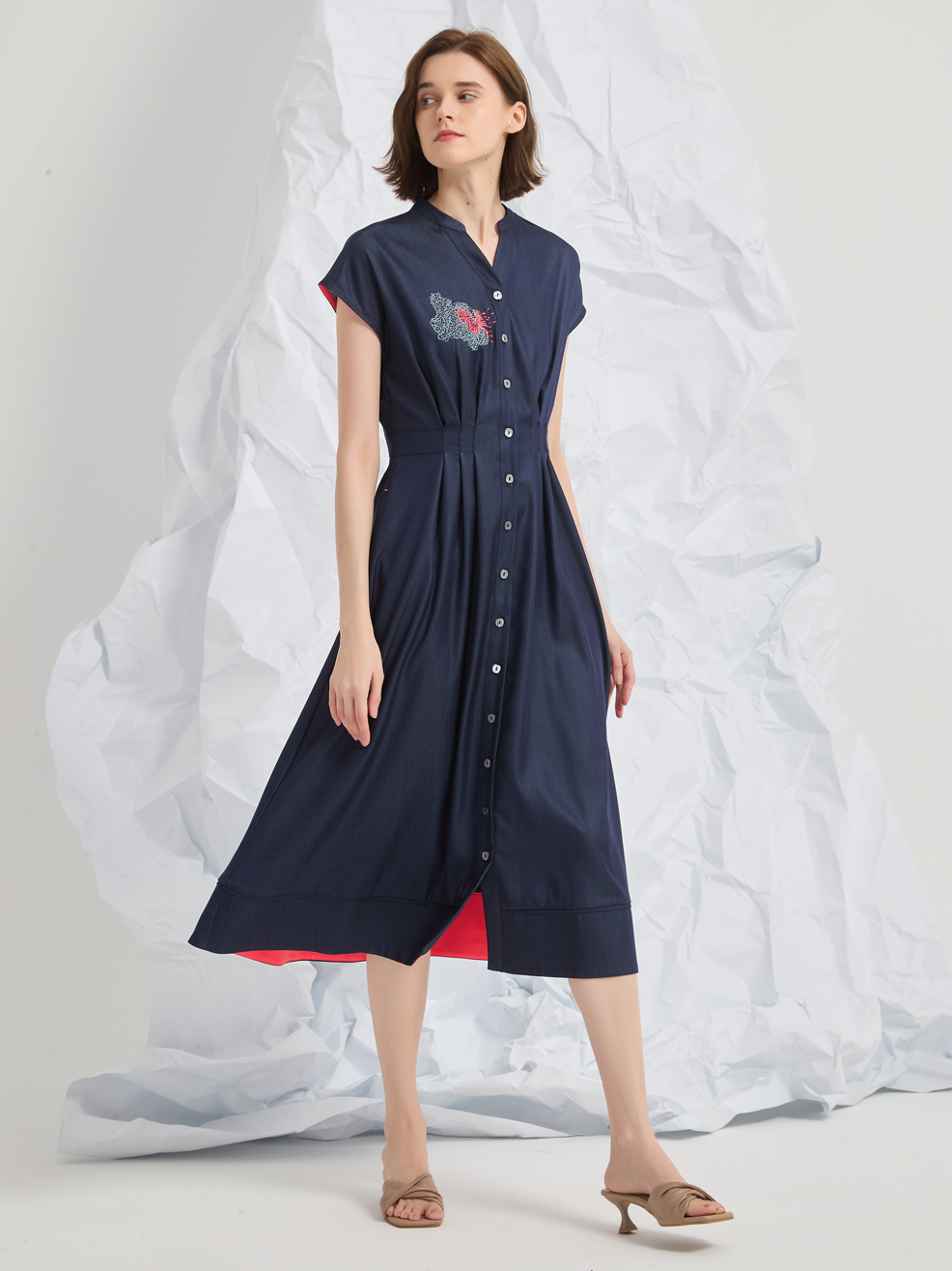 ABSTRACT EMBROIDERED MIDI DRESS