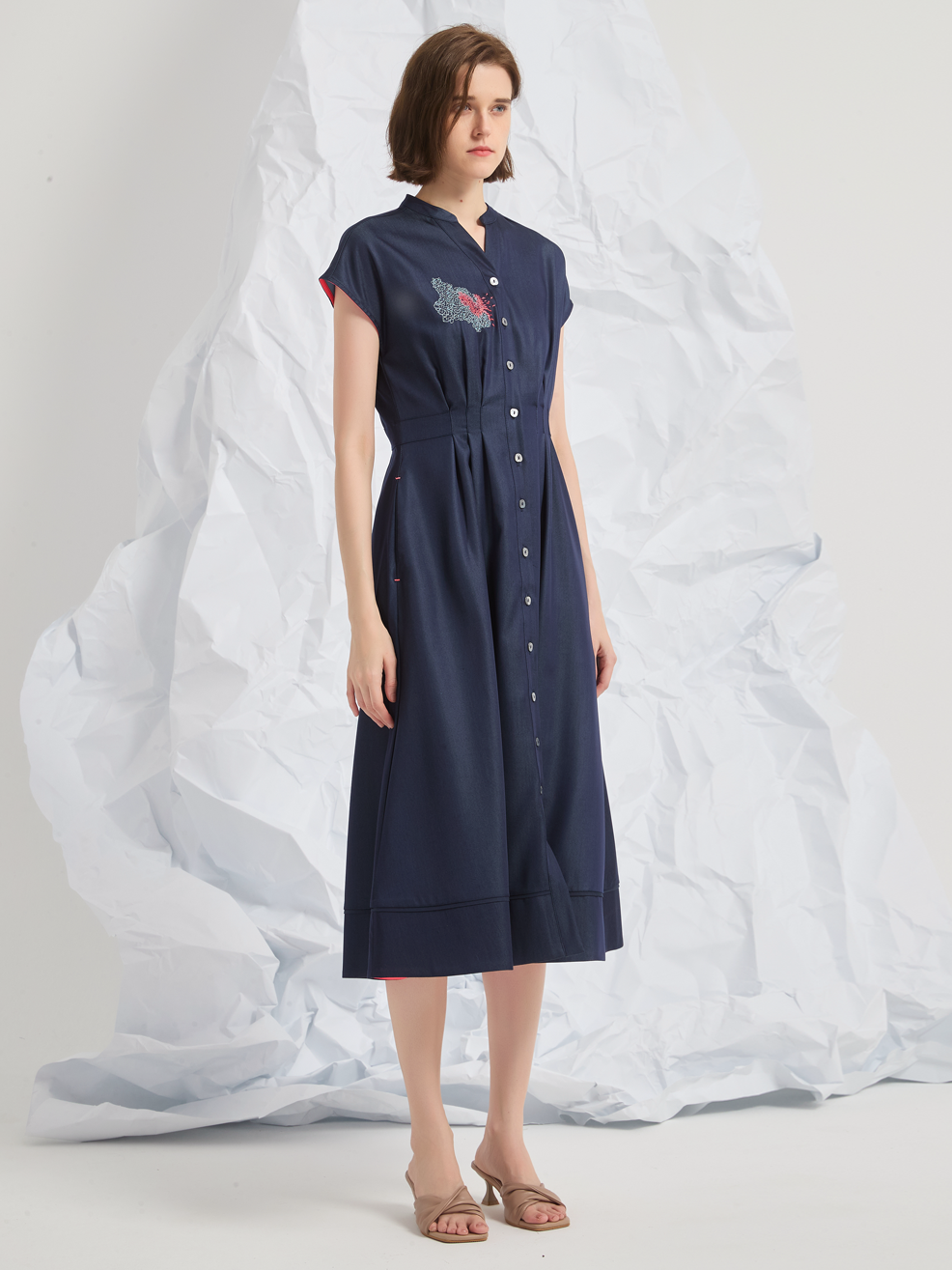 ABSTRACT EMBROIDERED MIDI DRESS