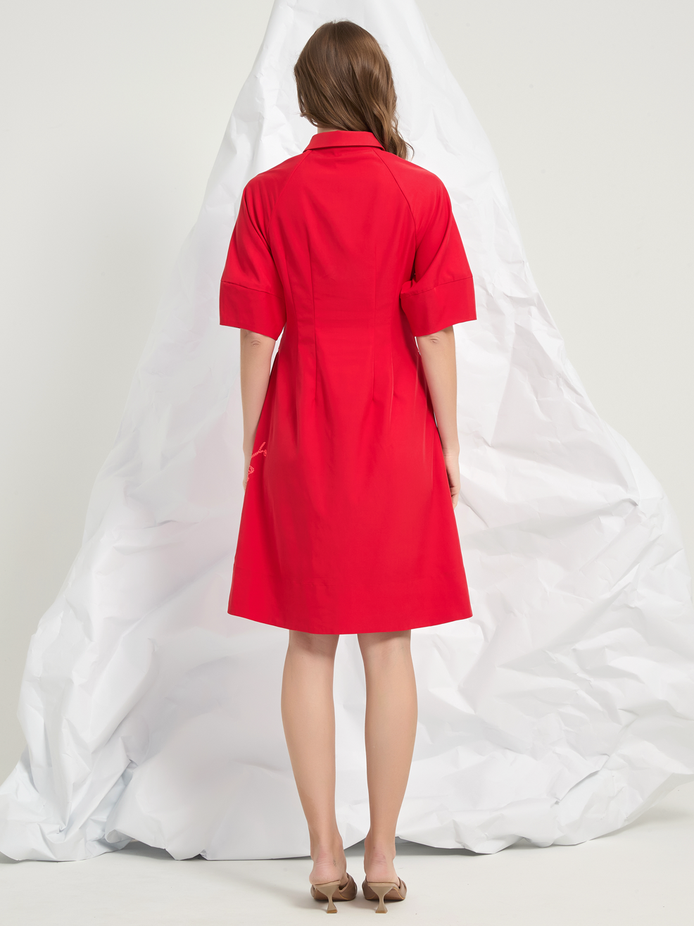 DECONSTRUCTED SLEEVE EMBROIDERED DRESS