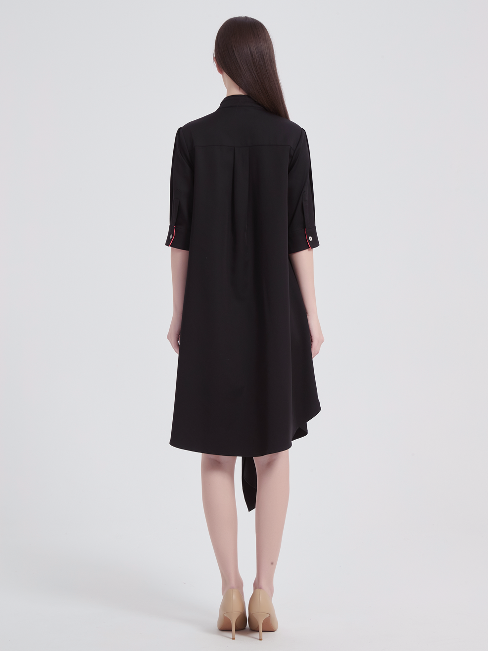 ASYMMETRIC FLARED-HEM EMBROIDERED DRESS