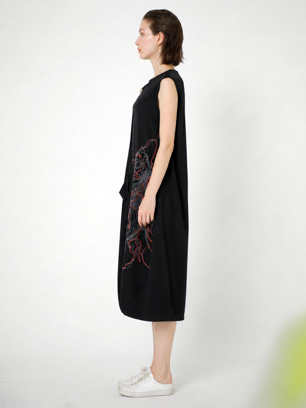 EMBROIDERED JERSEY MIDI DRESS