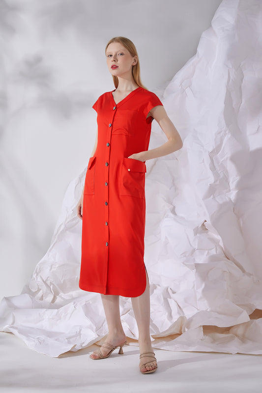 SHELLED BUTTON MIDI DRESS