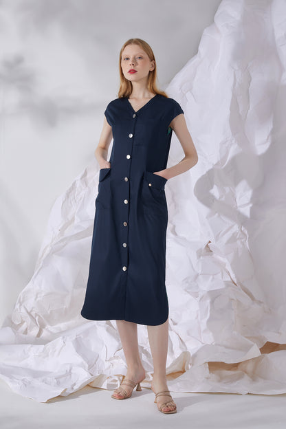 SHELLED BUTTON MIDI DRESS