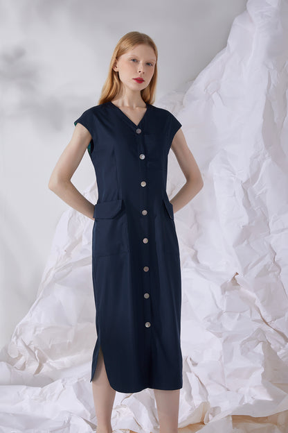 SHELLED BUTTON MIDI DRESS
