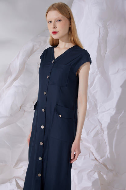 SHELLED BUTTON MIDI DRESS