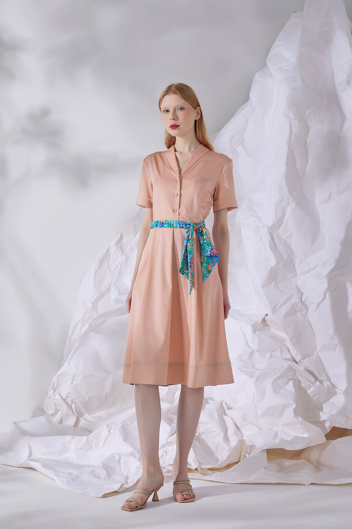 BELTED MIDI SHIRT DRESS