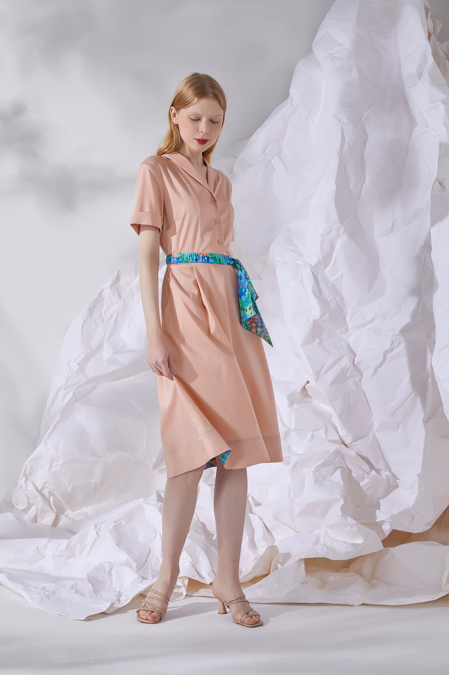 BELTED MIDI SHIRT DRESS