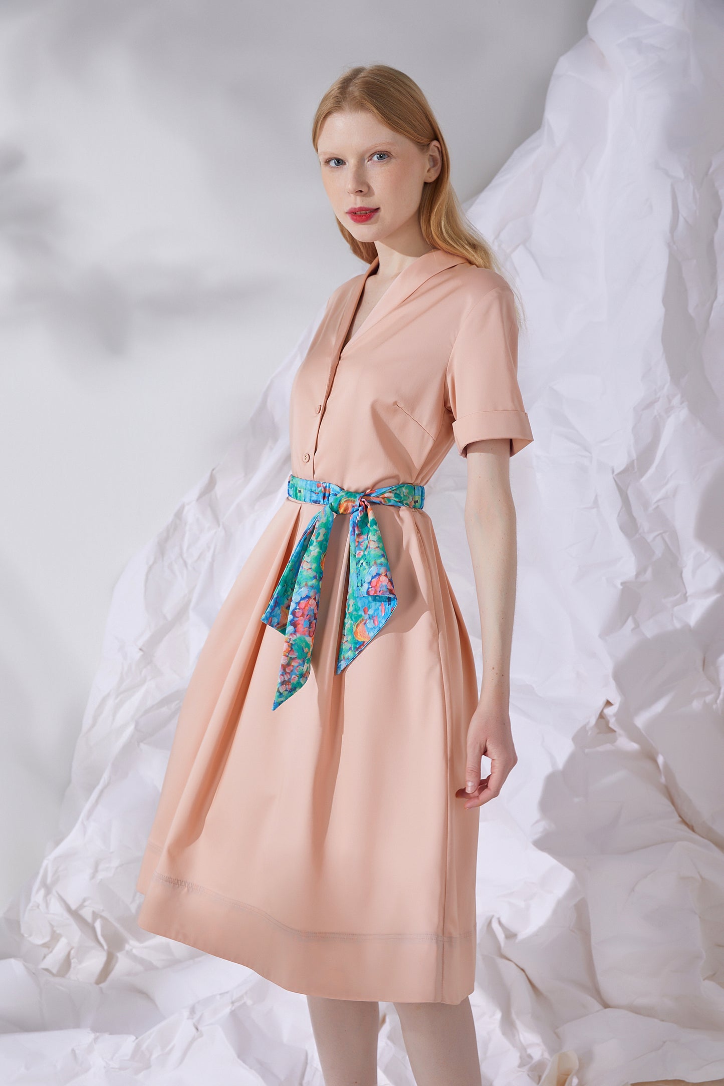 BELTED MIDI SHIRT DRESS