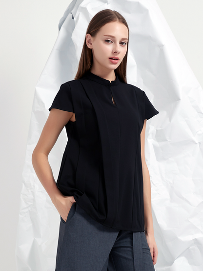 WOOL BLEND TENCEL PLEATED BLOUSE