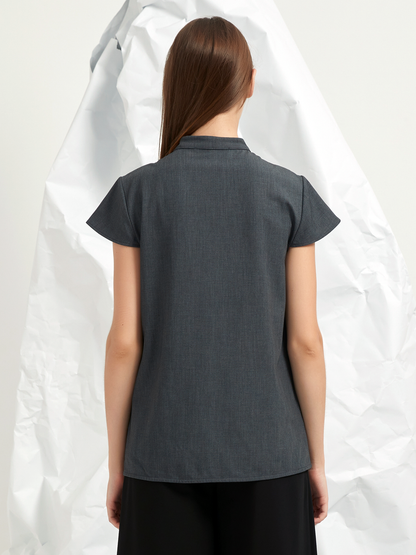 WOOL BLEND TENCEL PLEATED BLOUSE