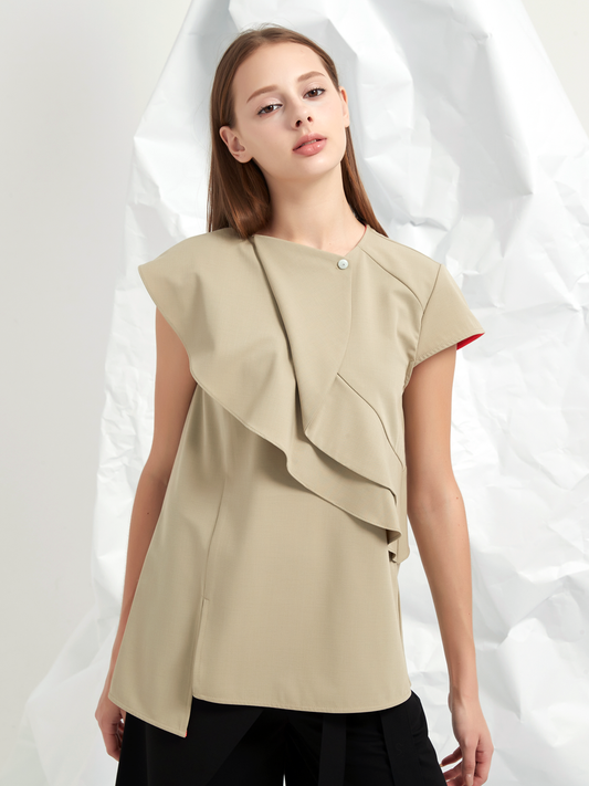 WOOL BLEND TENCEL FRILLS BLOUSE