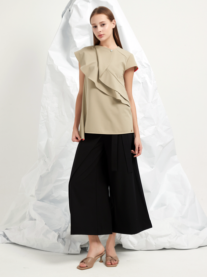 WOOL BLEND TENCEL FRILLS BLOUSE