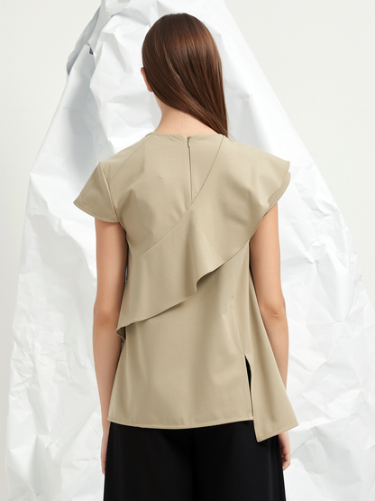 WOOL BLEND TENCEL FRILLS BLOUSE
