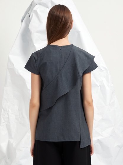 WOOL BLEND TENCEL FRILLS BLOUSE