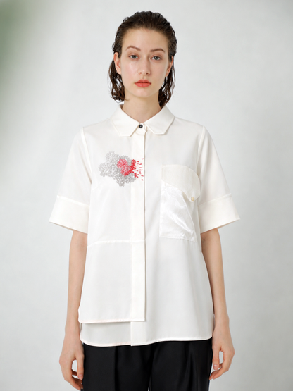 JACQUARD POCKETED JERSEY BLOUSE