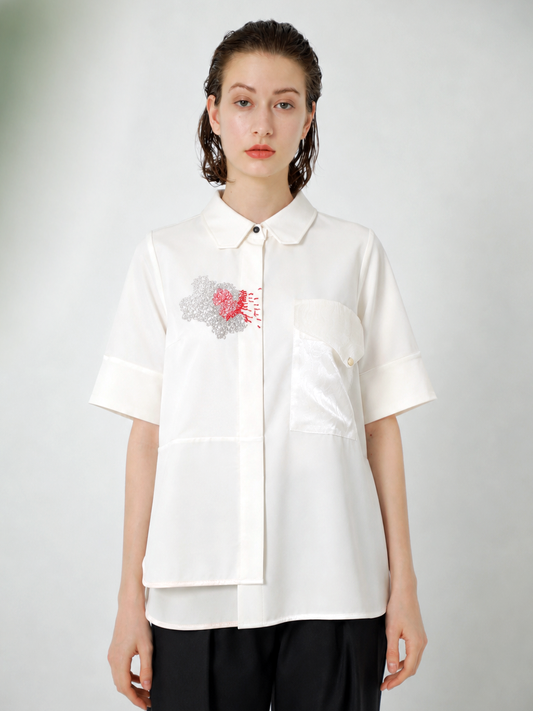 JACQUARD POCKETED JERSEY BLOUSE