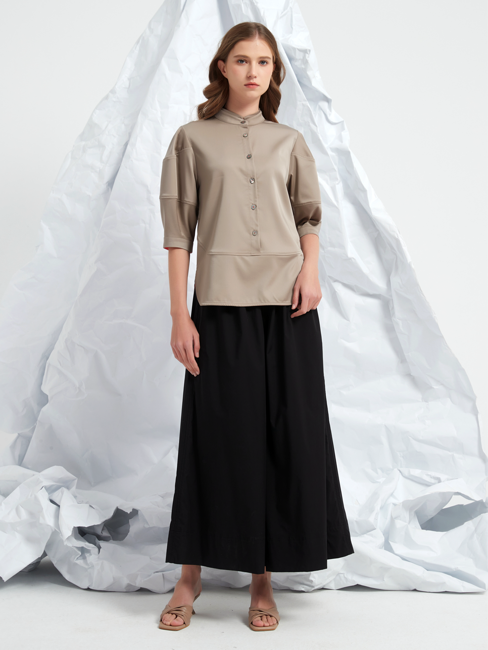 TENCEL BLEND WIDE-LEG TROUSERS