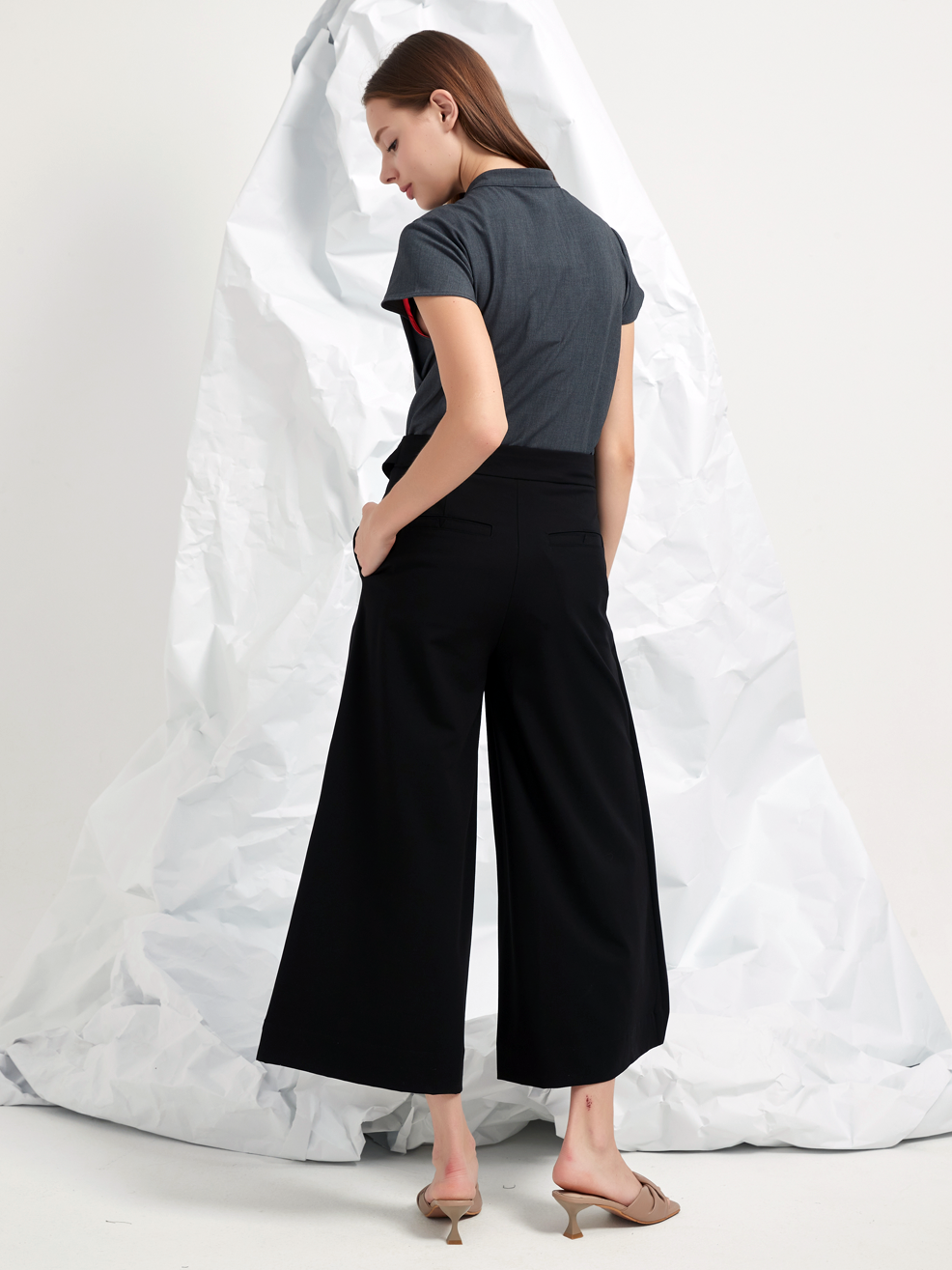 WOOL BLEND WRAP-FRONT TROUSERS