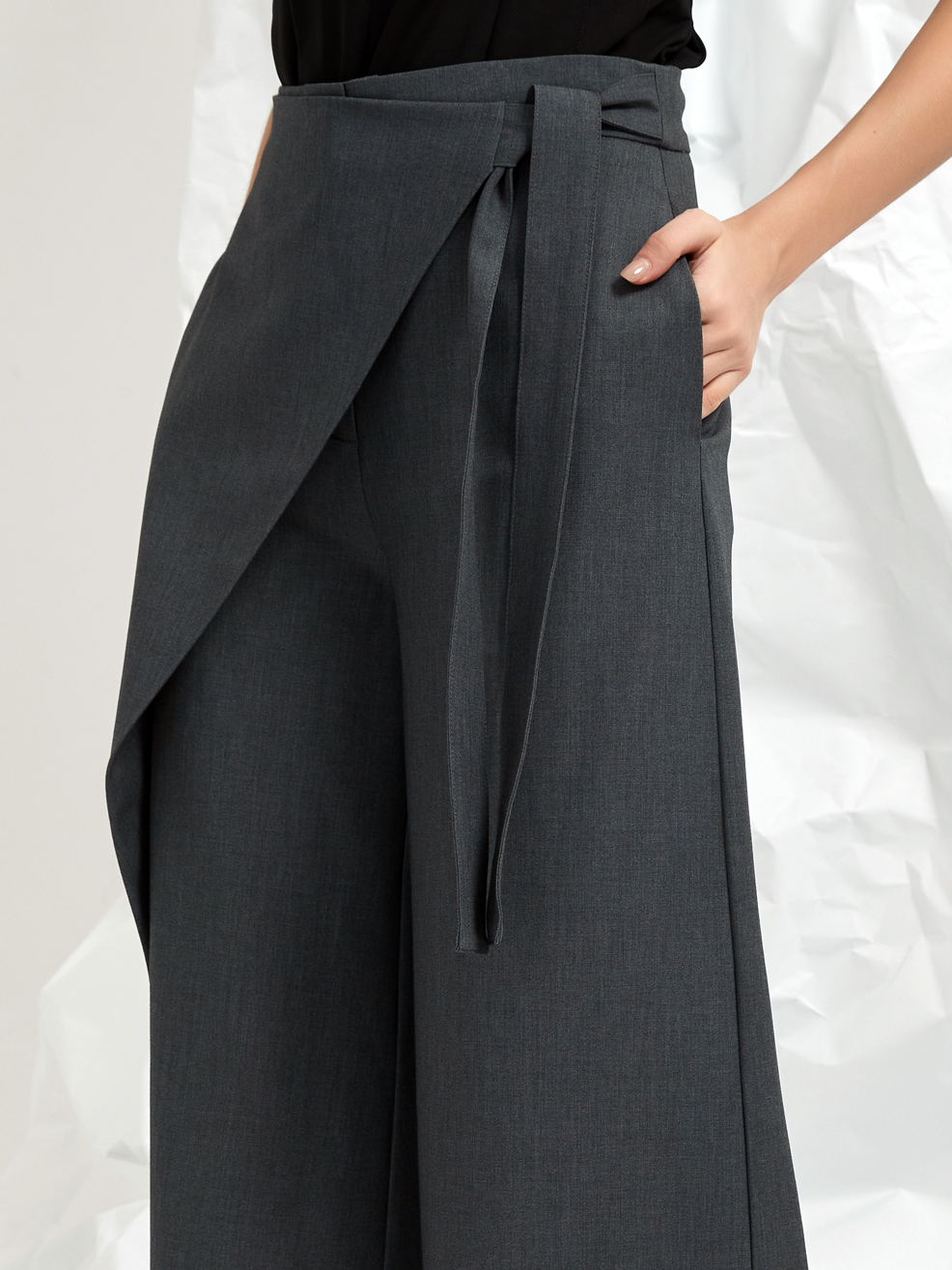WOOL BLEND WRAP-FRONT TROUSERS