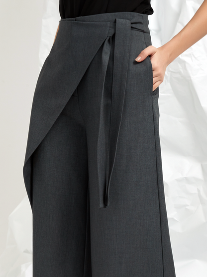 WOOL BLEND WRAP-FRONT TROUSERS