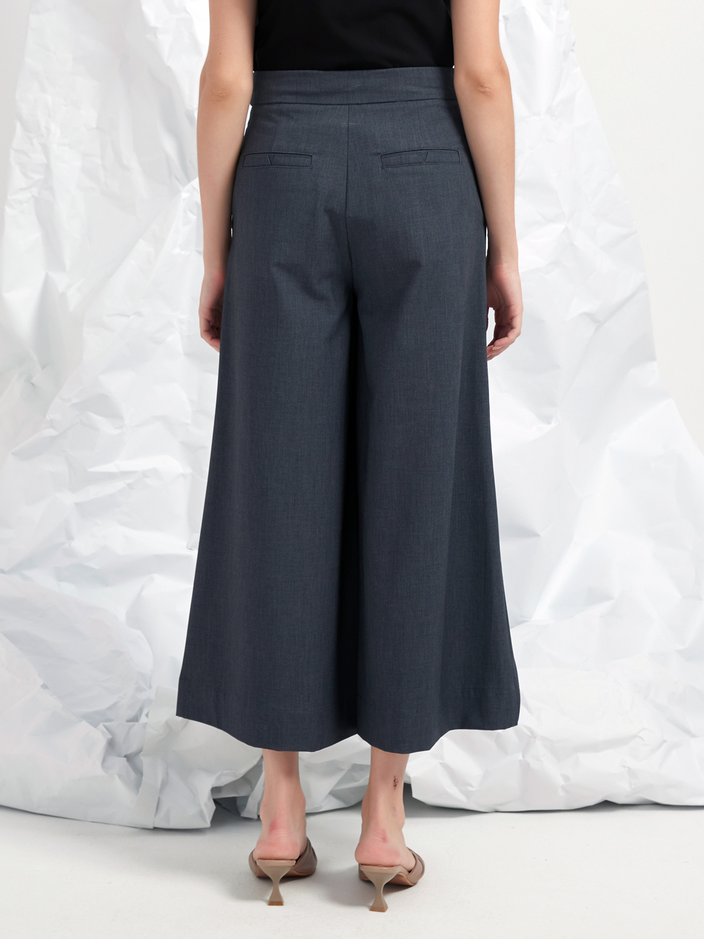 WOOL BLEND WRAP-FRONT TROUSERS