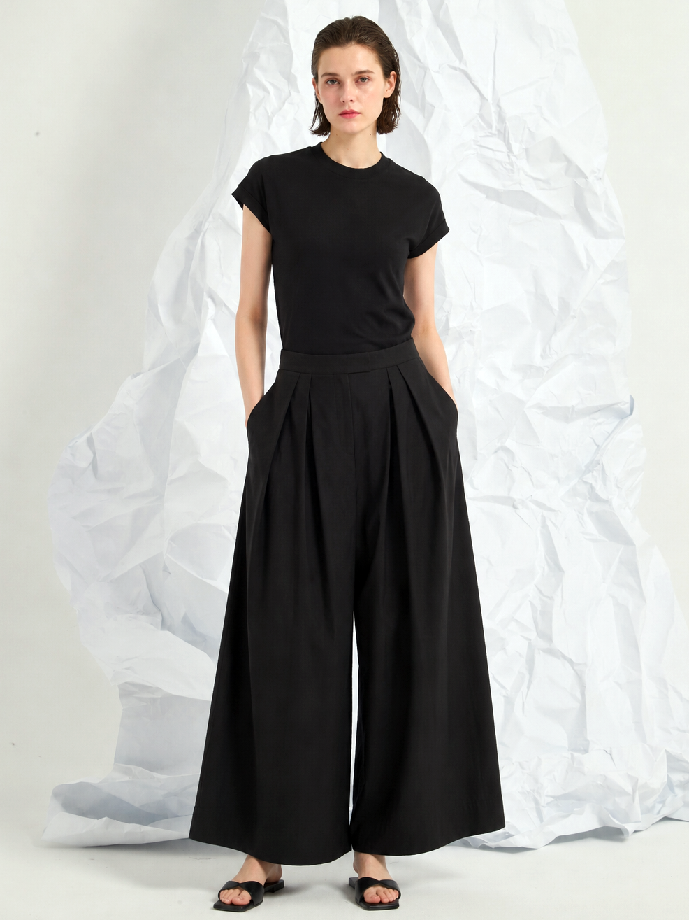 JERSEY WIDE-LEG TROUSERS