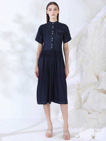 CONTRAST LINED MIDI SHIRT DRESS