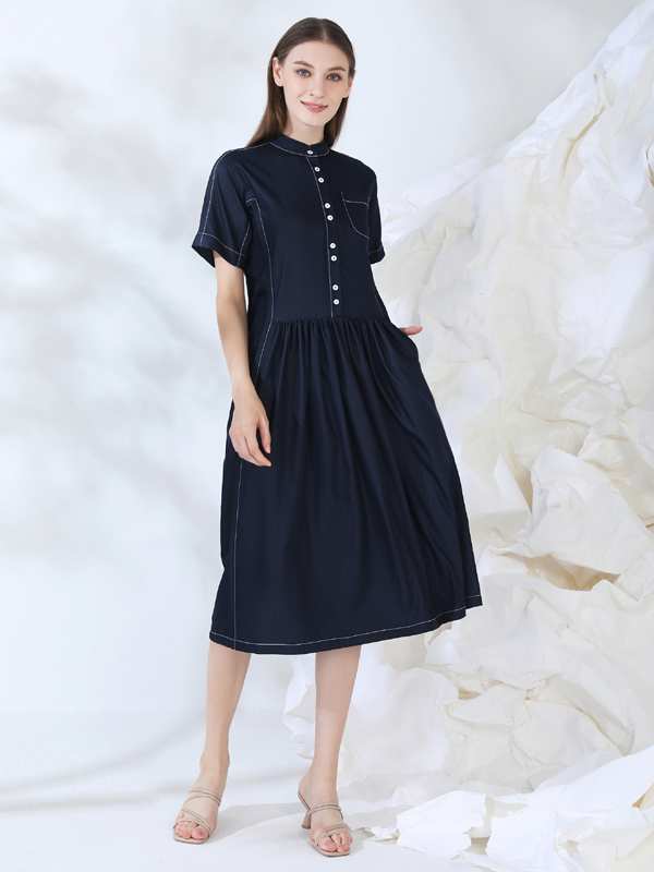 CONTRAST LINED MIDI SHIRT DRESS