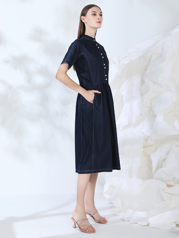 CONTRAST LINED MIDI SHIRT DRESS