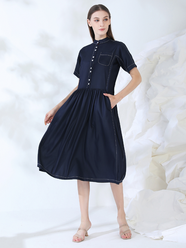 CONTRAST LINED MIDI SHIRT DRESS