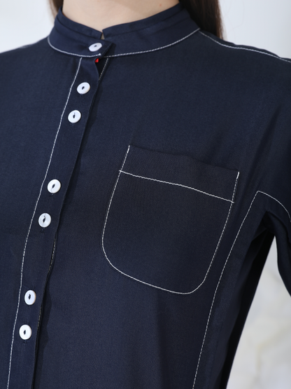 CONTRAST LINED MIDI SHIRT DRESS