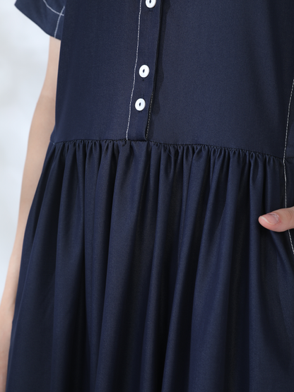 CONTRAST LINED MIDI SHIRT DRESS
