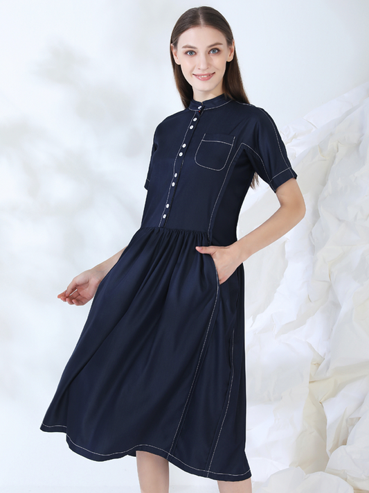 CONTRAST LINED MIDI SHIRT DRESS