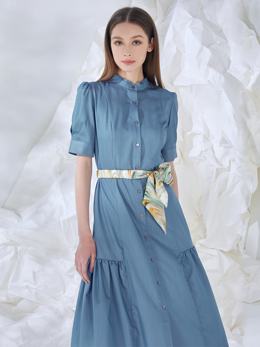 SILK BELTED MIDI DRESS