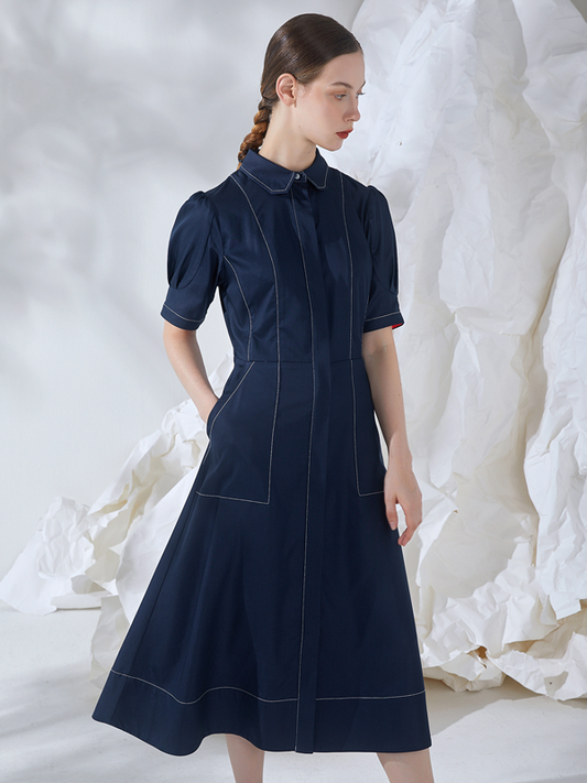 LINED SHIRT DRESS MIDI DRESS