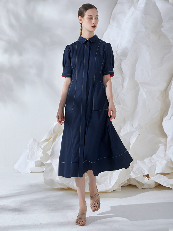 LINED SHIRT DRESS MIDI DRESS