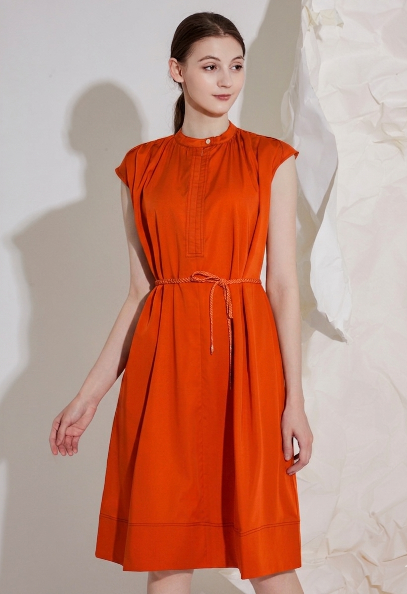 GRANDAD-COLLAR MIDI DRESS