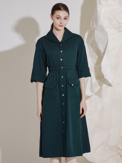 BUTTONS SLEEVE MIDI DRESS