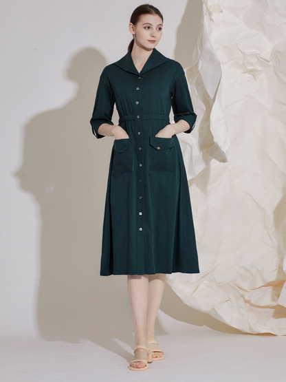 BUTTONS SLEEVE MIDI DRESS
