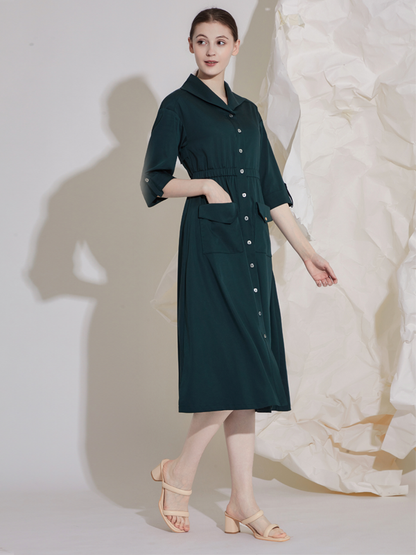 BUTTONS SLEEVE MIDI DRESS