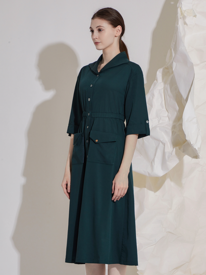 BUTTONS SLEEVE MIDI DRESS
