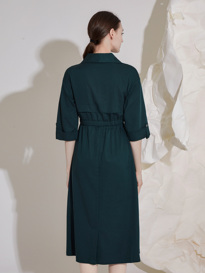 BUTTONS SLEEVE MIDI DRESS