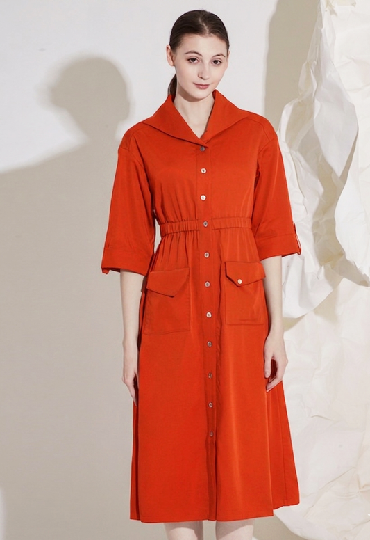 BUTTONS SLEEVE MIDI DRESS